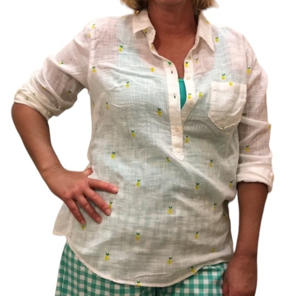 Merona White Pineapple Button Shirt Size XL - Picture 1 of 14